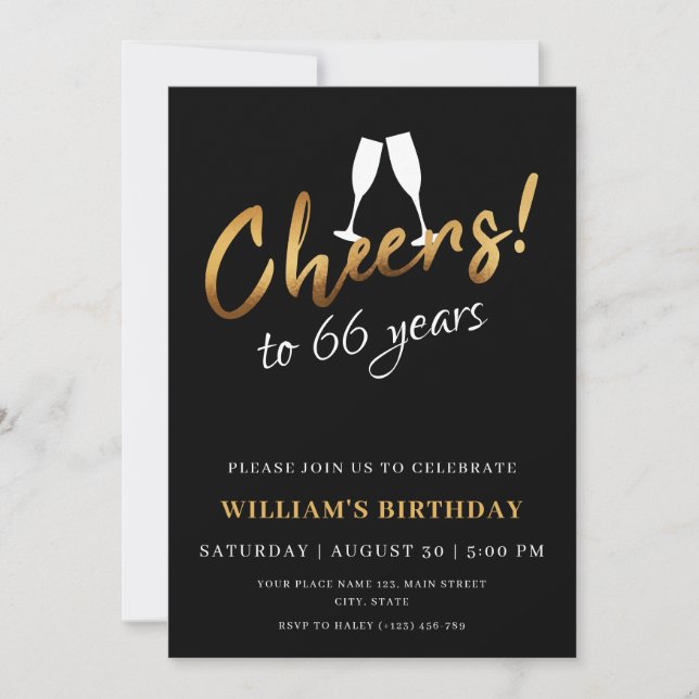 Invitation À 66 ans, félicitations pour cet anniversaire adul (Devant)