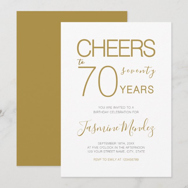 Invitation À 70 ans Élégant Or Blanc Anniversaire  (Devant / Derrière)