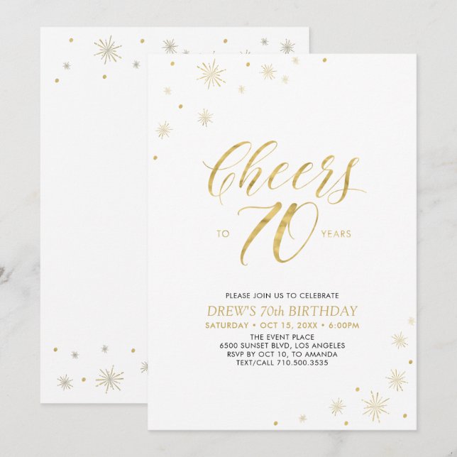 Invitation À 70 | Gold & White 70th Birthday Party (Devant / Derrière)