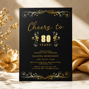 Invitation À 80 Ans de Félicitations Fête d'Anniversaire Noir