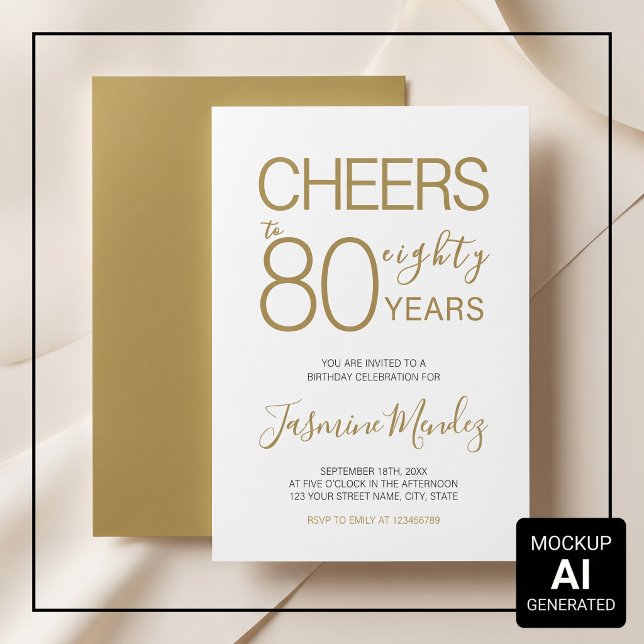 Invitation À 80 ans Élégant Or Blanc Anniversaire  (Créateur téléchargé)
