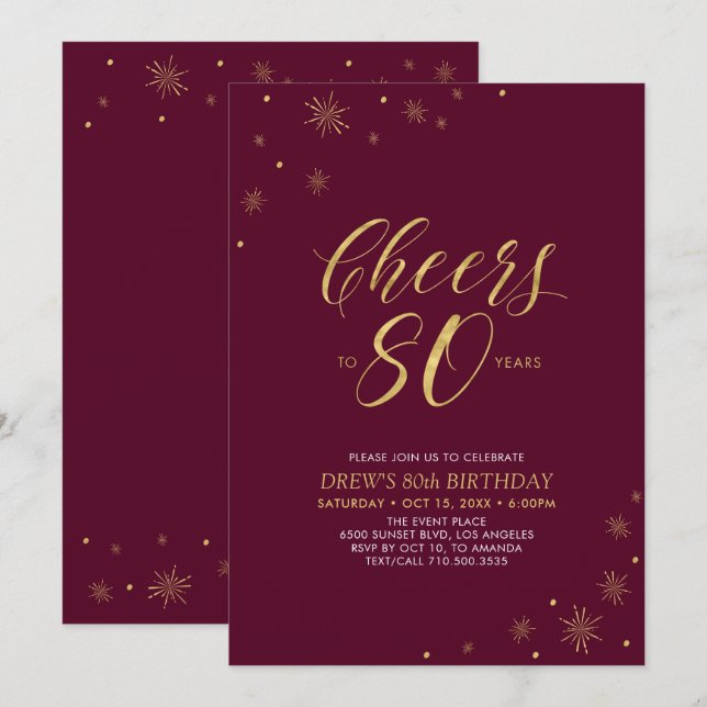 Invitation À 80 ans, félicitations | Fête d'anniversaire 80 a (Devant / Derrière)