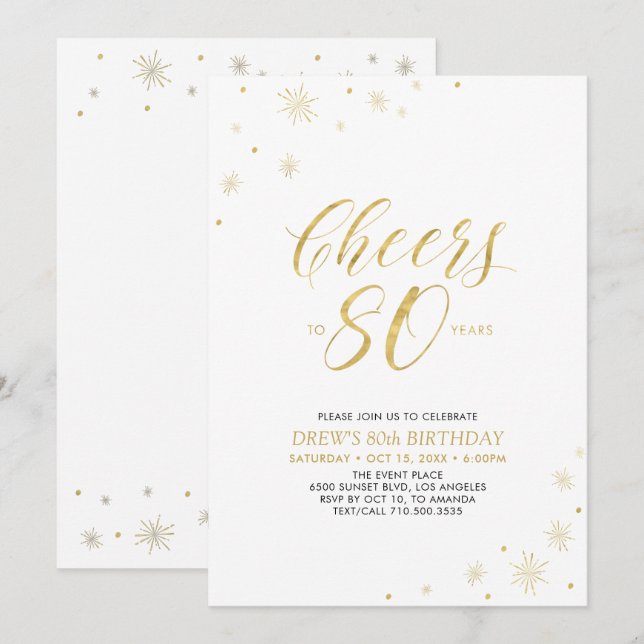 Invitation À 80 ans, félicitations | Fête d'anniversaire 80 a (Devant / Derrière)