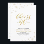Invitation À 90 | Gold & White 90th Birthday Party<br><div class="desc">Fêtons votre journée spéciale avec cette élégante invitation à la fête du 90e anniversaire. Ce design présente une typographie or chic "Cheers to 90 years" et des éléments or. Vous pouvez customiser le texte et la couleur arrière - plan. D'autres articles de fête correspondants sont disponibles dans ma boutique BaraBomDesign....</div>