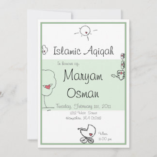 Invitation à Aqiqah verte avec dessin animé mignon
