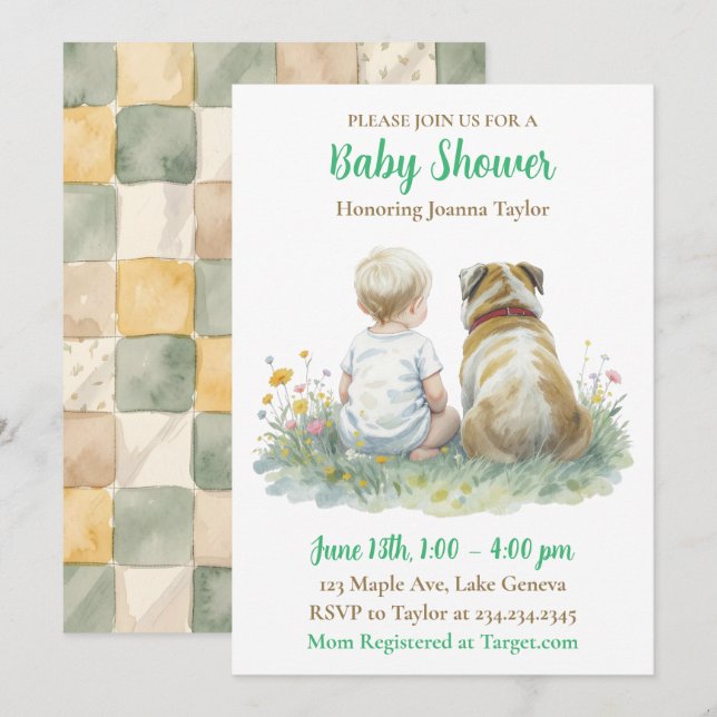 Invitation A Baby and Puppy Dog Gender Neutral Baby Shower (Devant / Derrière)
