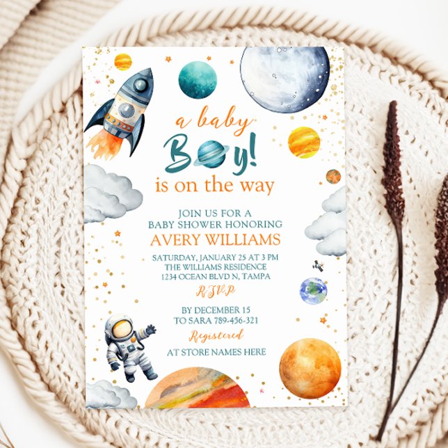Invitation A Baby Boy Is On The Way Space Theme Baby Shower (Créateur téléchargé)
