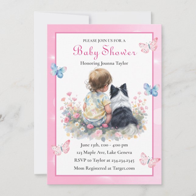 Invitation A Baby Girl and her Aussie Dog Baby Shower  (Devant)