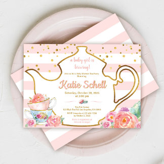 Invitation A Baby is Brewing Blush Flower Baby Shower Tea