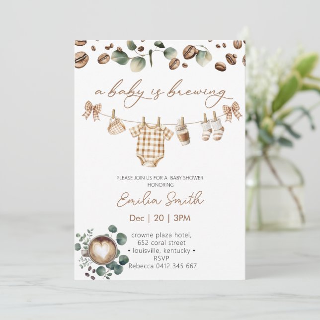 Invitation A Baby Is Brewing Coffee Baby Shower (Debout devant)