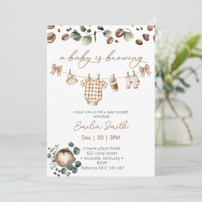 Invitation A Baby Is Brewing Coffee Baby Shower (Debout devant)
