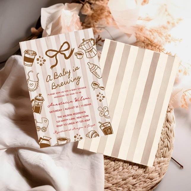 Invitation A Baby is Brewing Coffee bow hand drawn Shower (Créateur téléchargé)