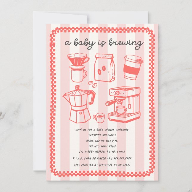 Invitation A Baby Is Brewing Doodle Girl Pink Baby Shower (Devant)