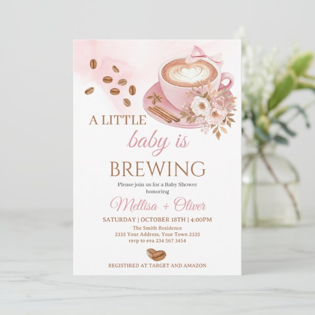 Invitation A Baby Is Brewing Oh Baby Coffee Beans Baby Shower (Debout devant)
