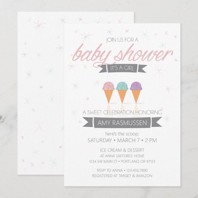 Invitation à Baby shower de crème glacée - C'est u (Devant / Derrière)