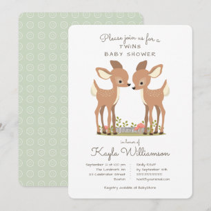 Invitation à Baby shower jumeau de cerfs de bois d