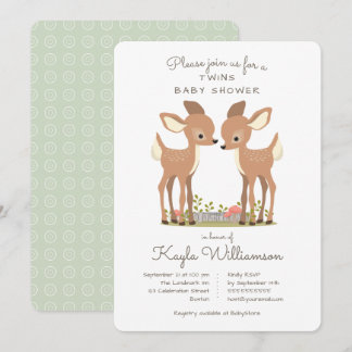 Invitation à Baby shower jumeau de cerfs de bois d