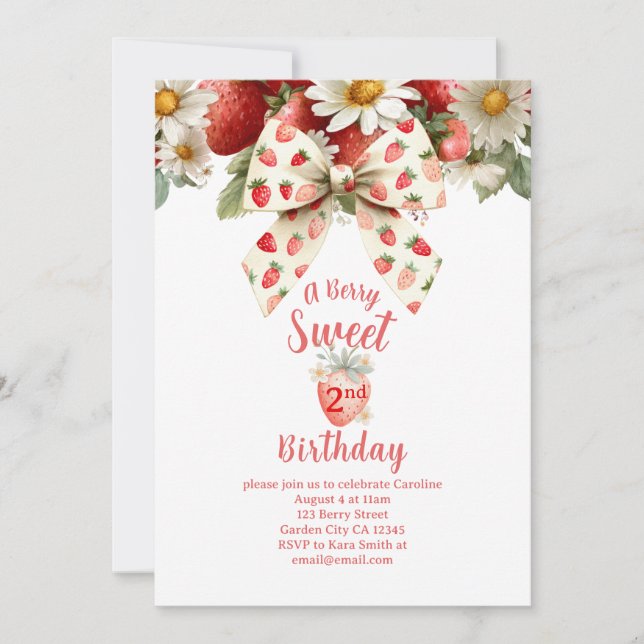 Invitation A Berry Sweet Strawberry Second Birthday (Devant)