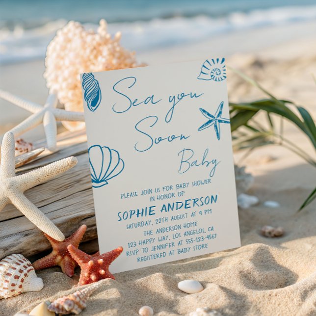 Invitation À bientôt bébé Les coquillages côtiers Baby Shower (Créateur téléchargé)