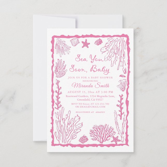 Invitation À bientôt fille Fête côtière pour bébé (Devant)