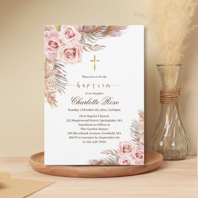 Invitation à boho rose floral moderne (Créateur téléchargé)
