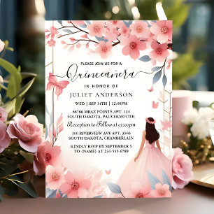 Invitation À Bois Arbre Rose Fille Cerisier Fleur Quinceanera