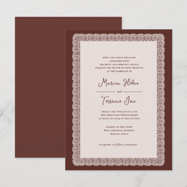 Invitation à bordure de dentelle (Devant / Derrière)
