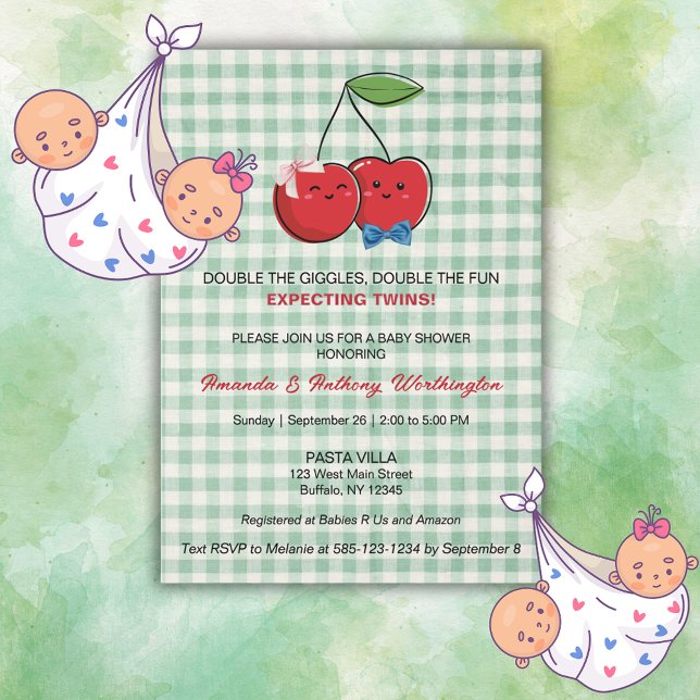 Invitation A Boy and Girl Twins Baby Shower Flat Card (Créateur téléchargé)