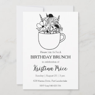invitation à brunch d'anniversaire fleuri