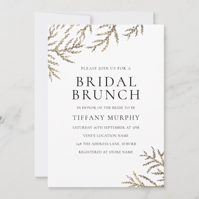 Invitation à Brunch pour mariée élégante Feuille d (Devant)