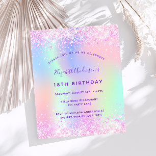 Invitation à budget anniversaire paillettes rose v