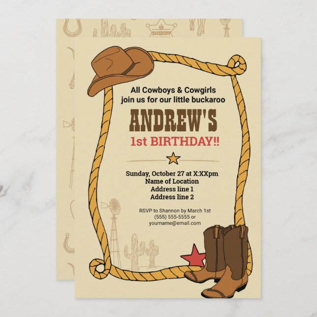 Invitation À cheval ! Fête d'anniversaire de cow-boy de rodéo (Devant / Derrière)