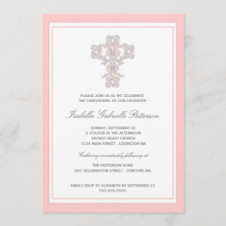 Invitation à Christening Girl Cross-Pink