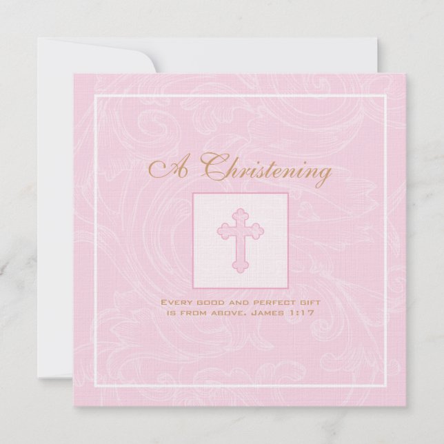 Invitation à Christening Pink Scroll (Devant)
