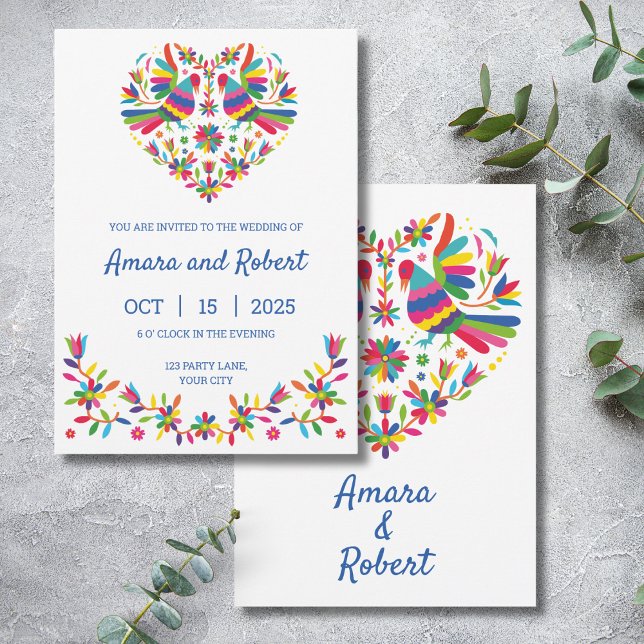 INVITATION À CŒUR MEXICAIN OTOMI COLORÉ (Créateur téléchargé)