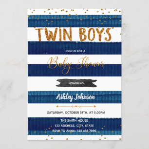 Invitation à confetti Baby shower Twin Boys