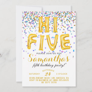 Invitation à Confetti pour les cinq ans de l'année