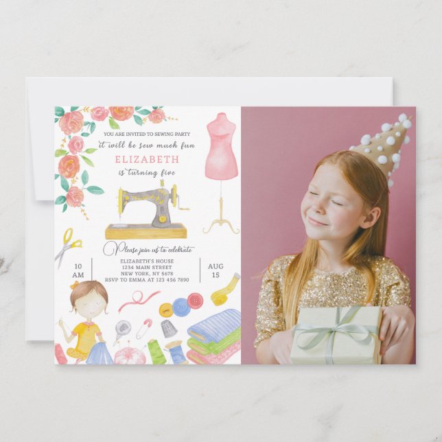 Invitation À Coudre Anniversaire Avec Photo (Devant)