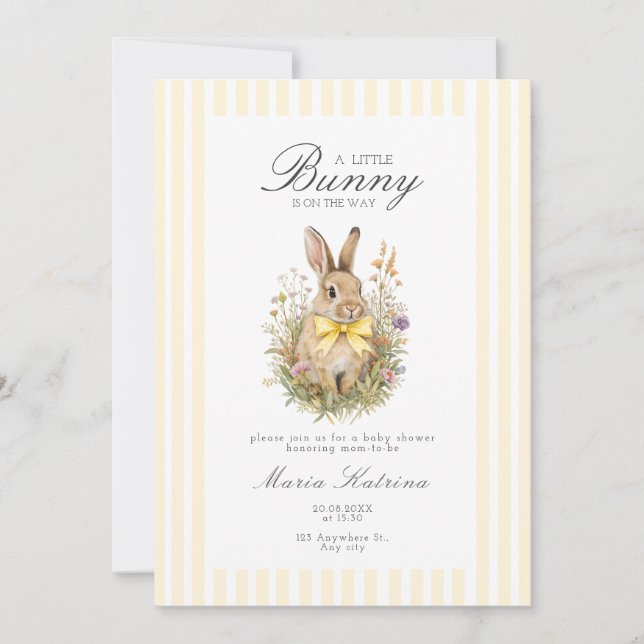 Invitation A cute little Floral Bunny Yellow Bow Baby Shower  (Devant)