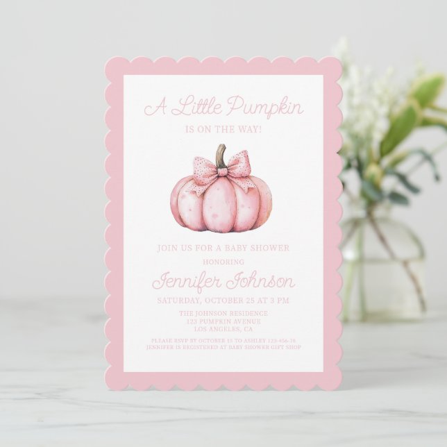 Invitation A Cute Little Pink Pumpkin Baby Shower (Debout devant)