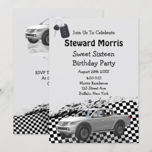 Invitation à damiers Drapeau Camion Sweet sixteen Anniversair