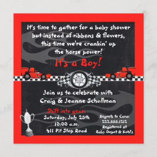 Invitation À damiers Drapeau Course Voiture Baby Shower Invit
