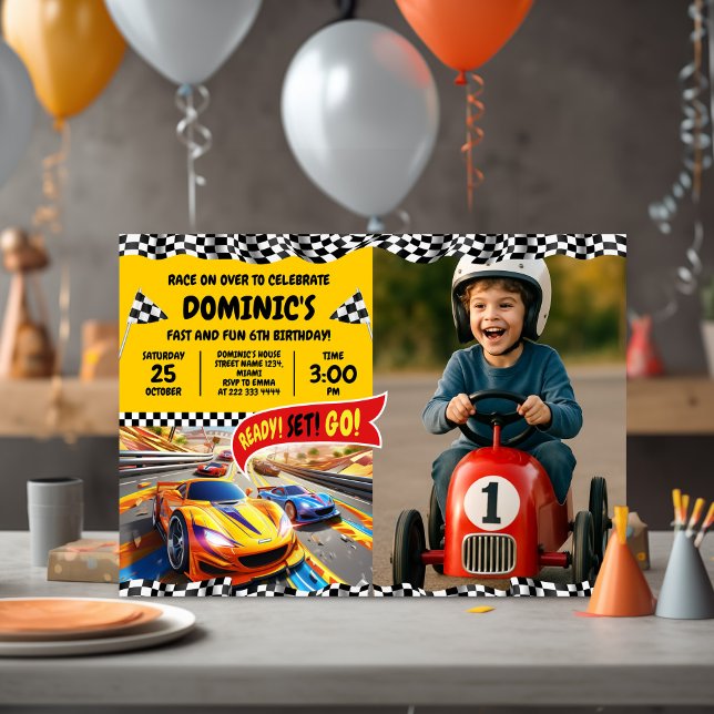 Invitation à damiers Drapeau pour enfants avec photo (Créateur téléchargé)
