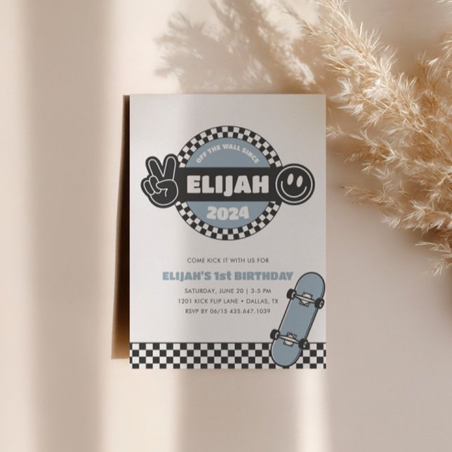 Invitation À damiers Skateboard Super Hippie Birthday (Créateur téléchargé)