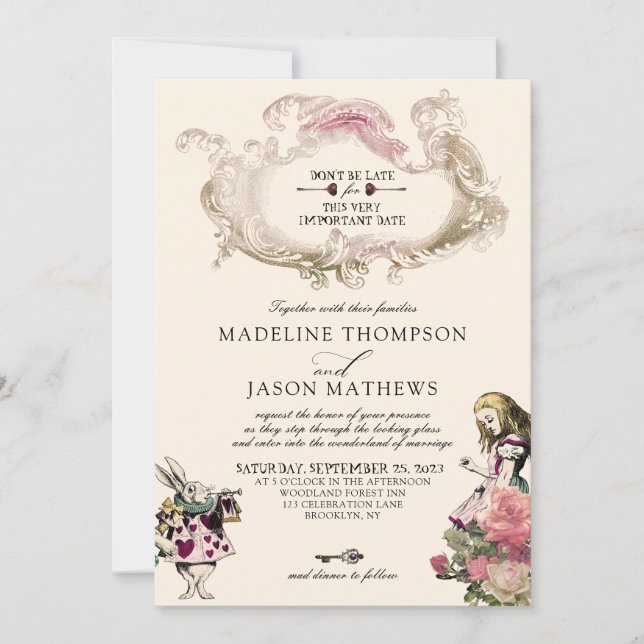 Invitation à damiers Turquoise Blush Alice en Mariage Wonderl (Devant)