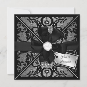 Invitation à dentelle florale avec boule de diaman