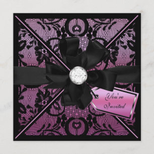 Invitation à dentelle florale avec boule de diaman