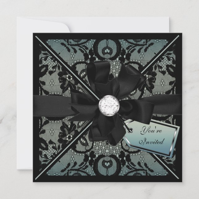 Invitation à dentelle florale avec boule de diaman (Devant)