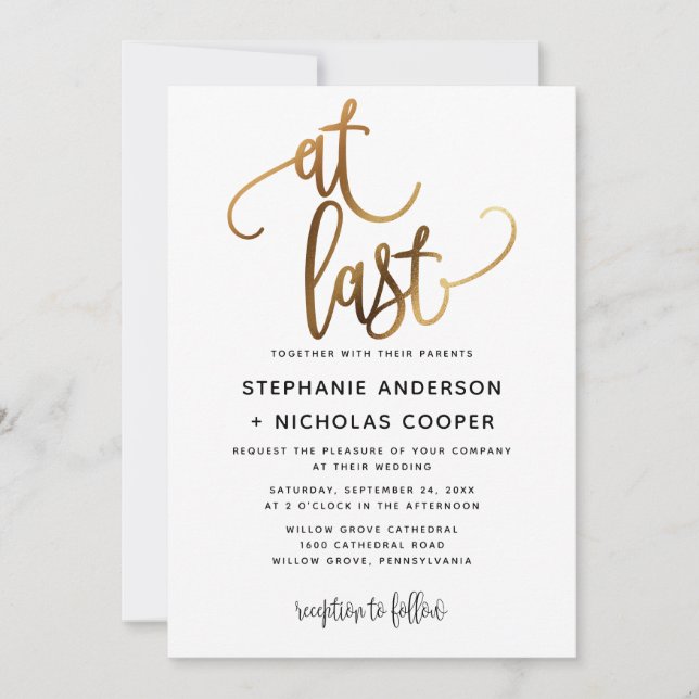 Invitation À Dernier Black Gold Script Typographie Mariage (Devant)