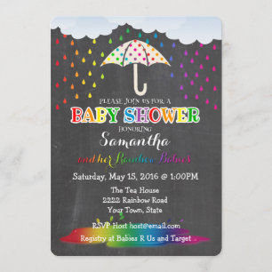 Invitation à deux Baby showers Rainbow Raindrops